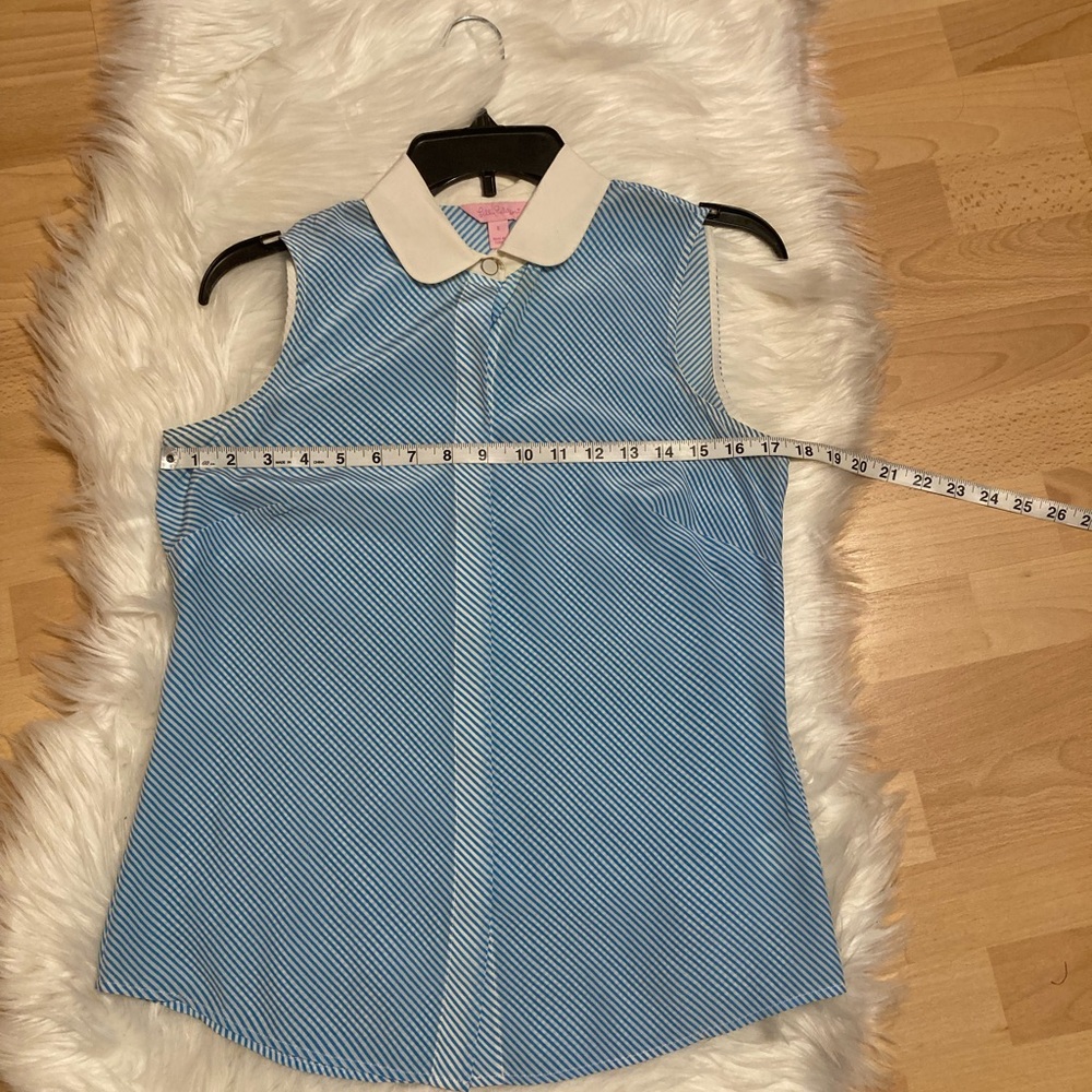 - - Lilly Pulitzer silk Blue white striped sleeveless buttoned top NEW wit…
